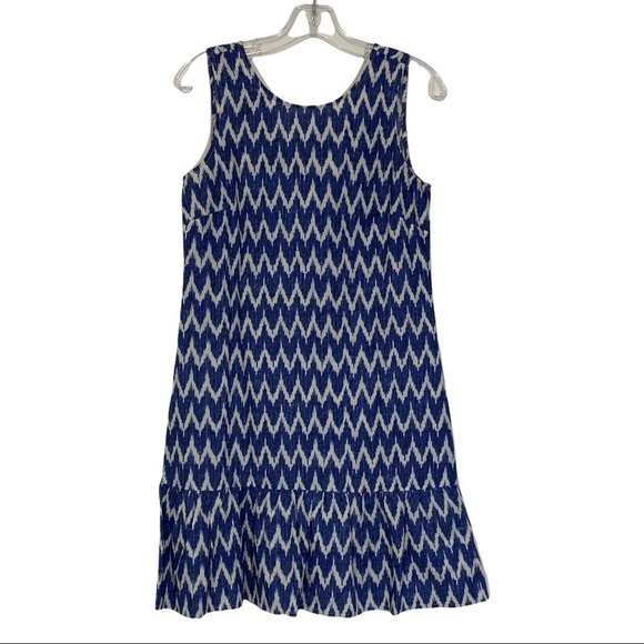 J Crew Factory Dress Back Bow Sleeveless Blue White Chevron XS - Picture 2 of 13